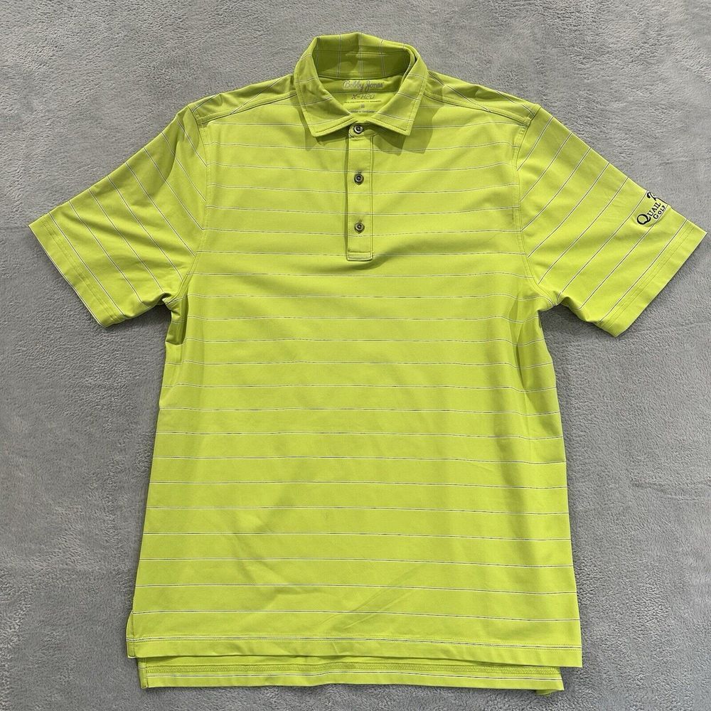 Bobby Jones Golf Polo Shirt Short Sleeve Men M Neon Yellow Striped Activewear